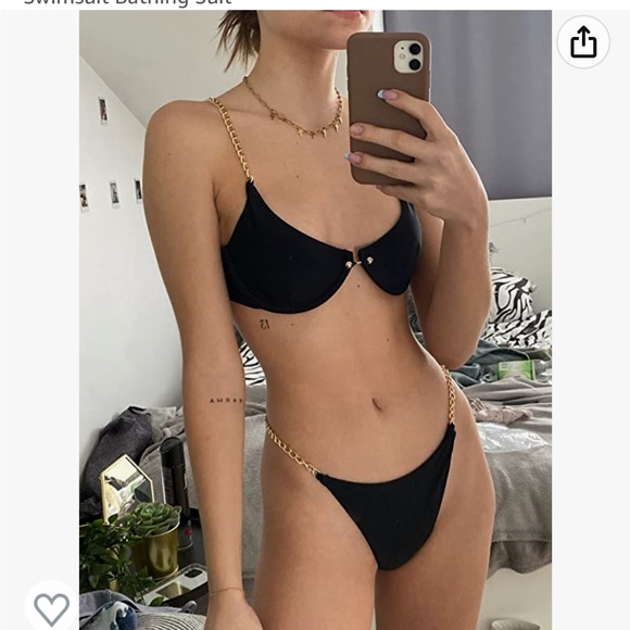 ASOS Metallic Gold Chain Detail Strap Bikini Bottoms Swimsuit High Waist bikini - Picture 5 of 9